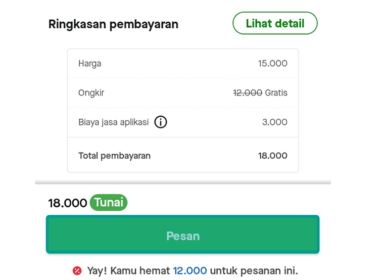 Ringkasan Pesanan GoFood di GoJek