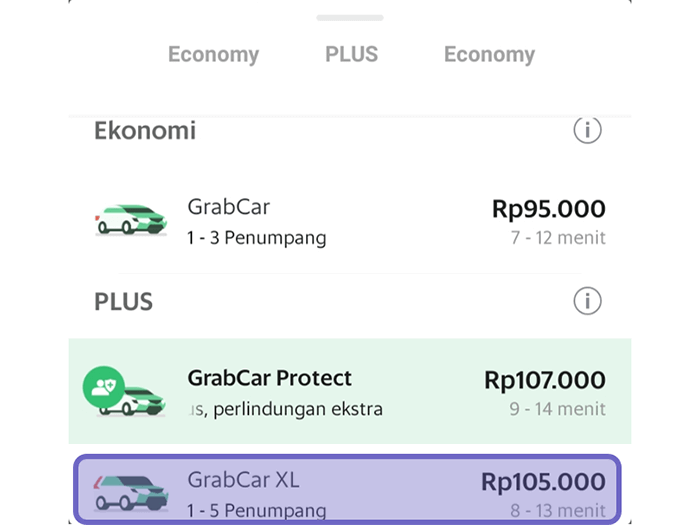 Pilih Layanan di GrabCar