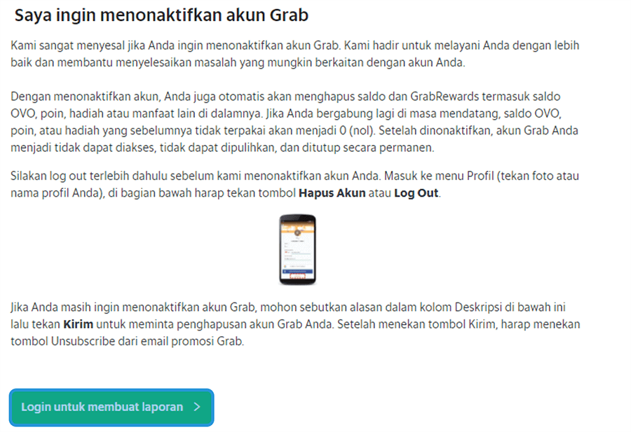 Opsi Login untuk Membuat Laporan