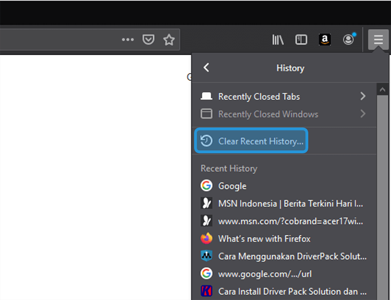 Opsi Clear Recent History