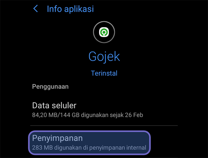 Menu Penyimpanan GoJek