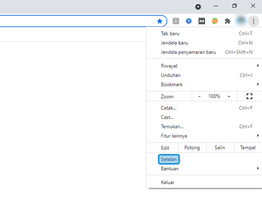 Menu Setelan Chrome