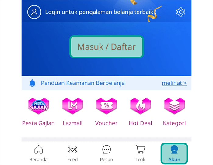 Tombol Masuk atau Daftar Lazada