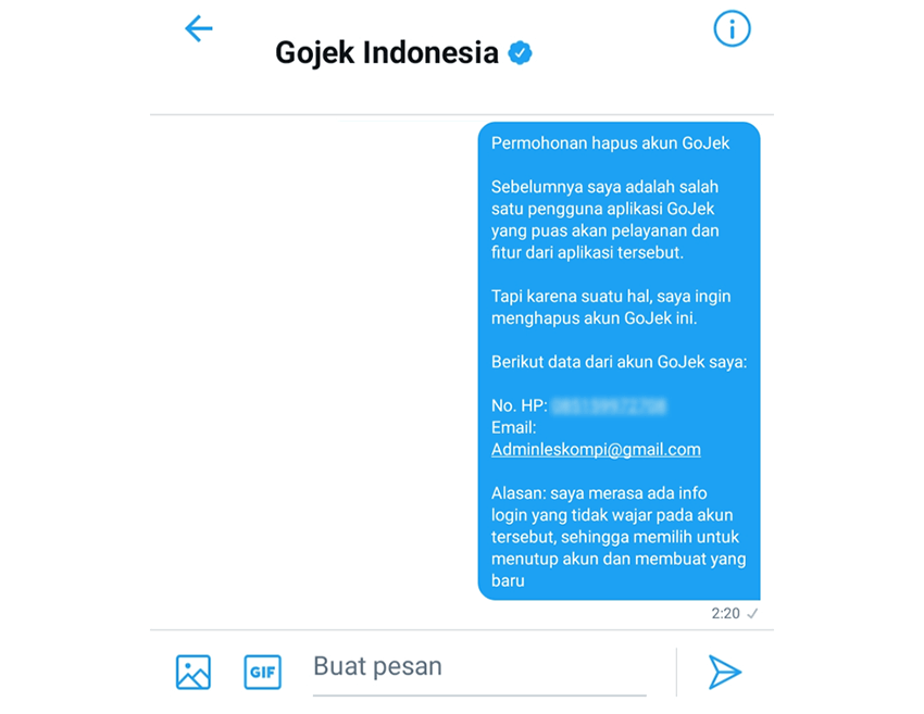 Meminta Penutupan Akun GoJek di Twitter