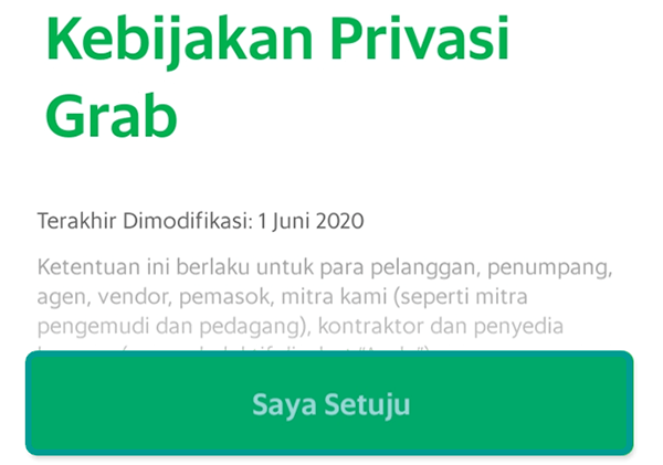 Menyetujui Ketentuan dan Kebijakan Aplikasi Grab