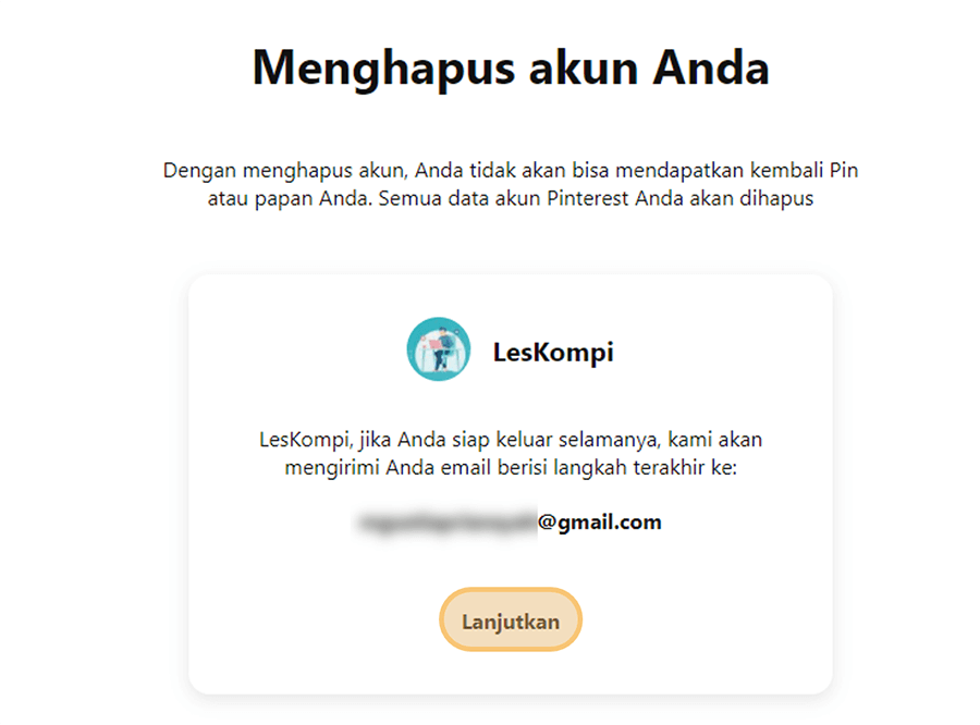 Melanjutkan Proses Hapus Akun