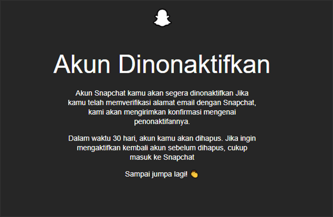 Contoh Proses Penghapusan Akun Snapchat