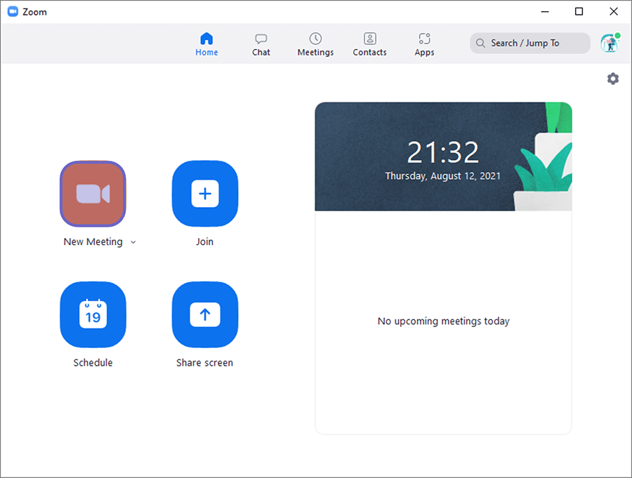 Menu New Meeting di Zoom PC