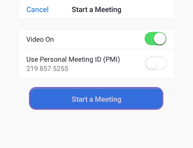 Ketuk Start a Meeting di Zoom