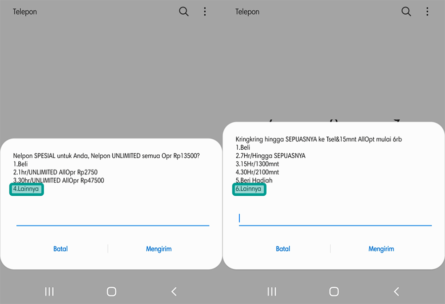 Menu Lainnya di Dial Telkomsel