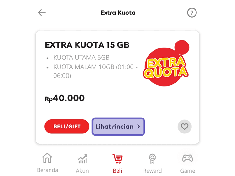 Rincian Paket Ekstra Kuota