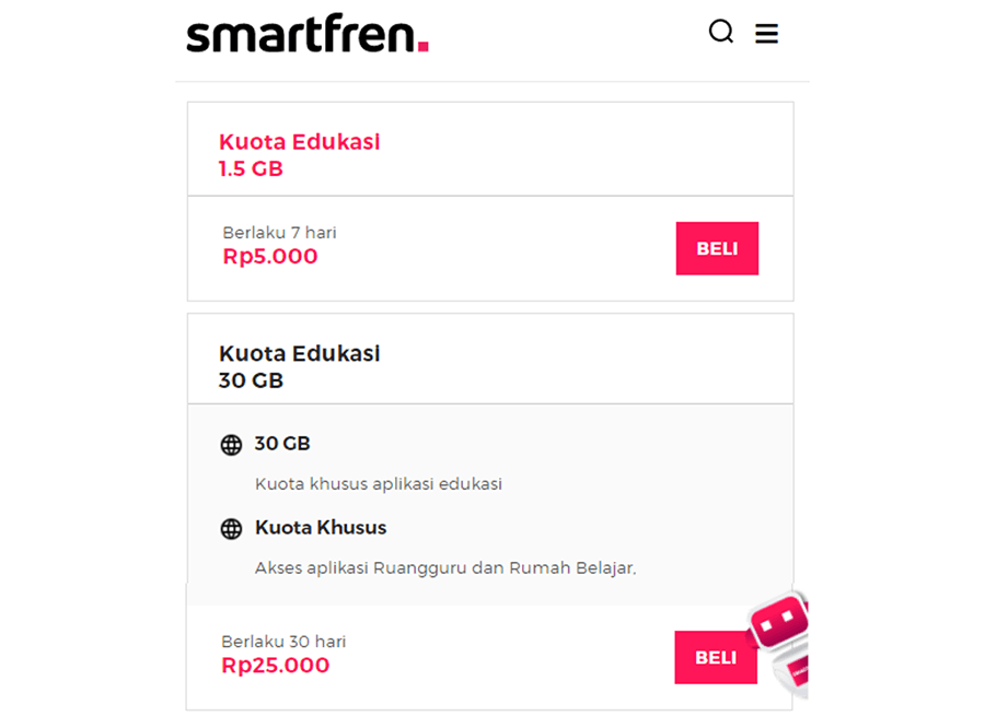 Contoh Kuota Belajar Smartfren