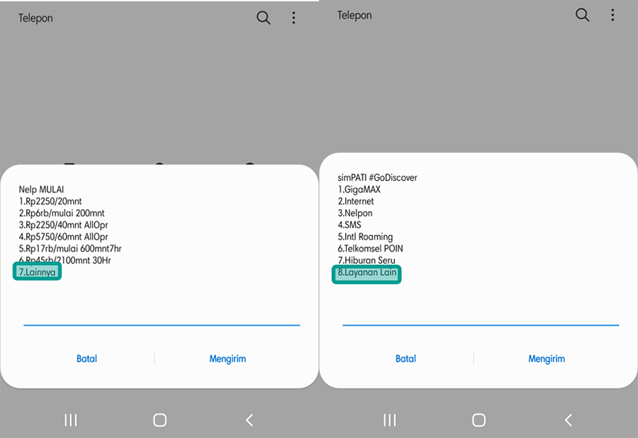 Menu Layanan Lainnya di Dial Telkomsel