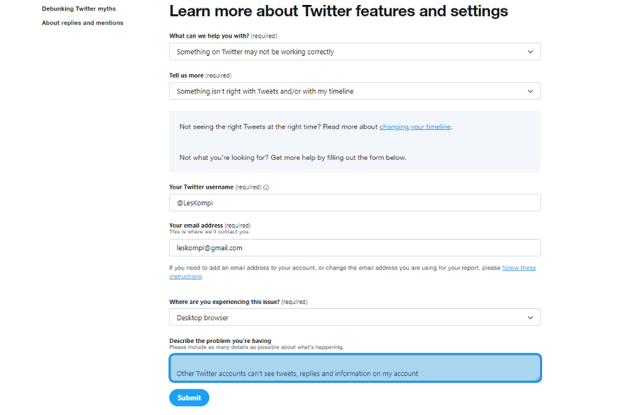 Menyampaikan Masalah ke Pihak Twitter