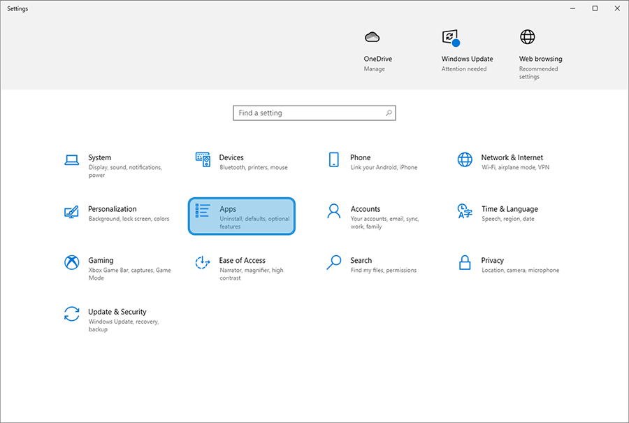 Menu Apps di Windows