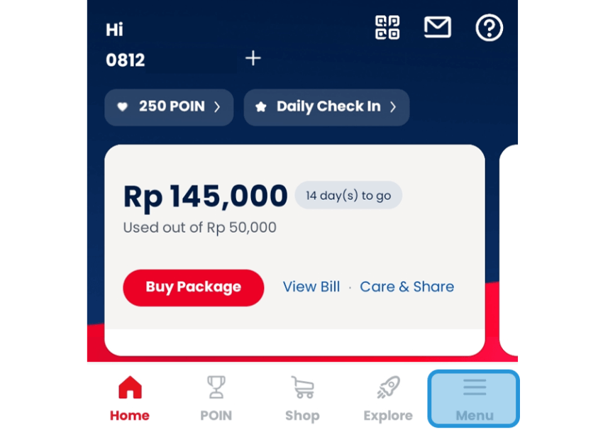 Tab Menu MyTelkomsel