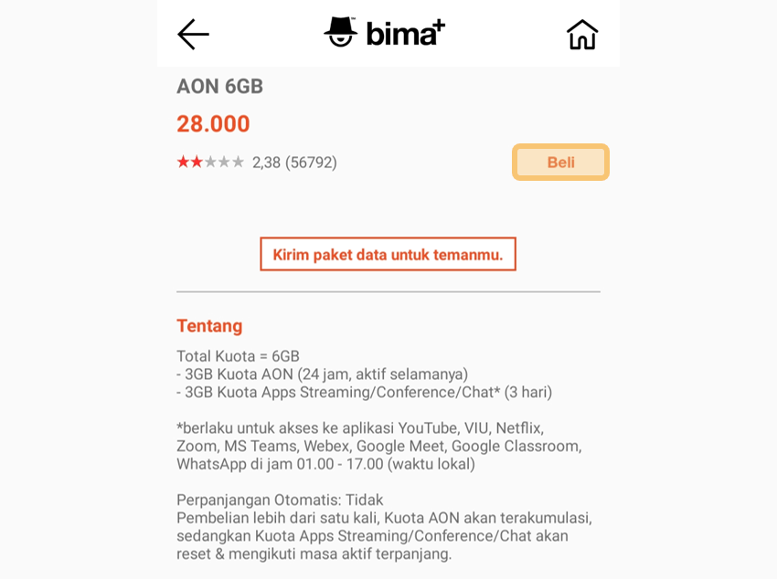 Lakukan Konfirmasi Beli Kuota Data Streaming
