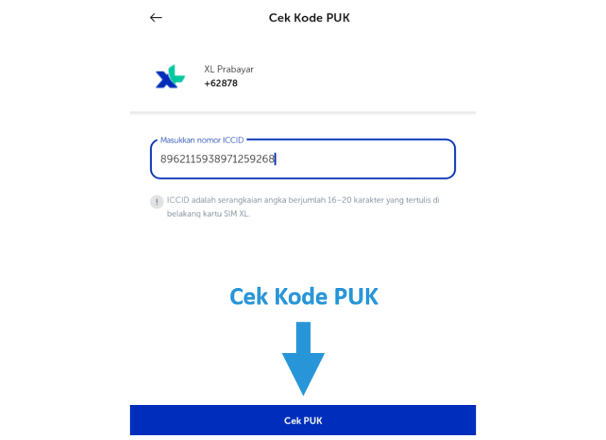 Masukkan Nomor ICCID XL