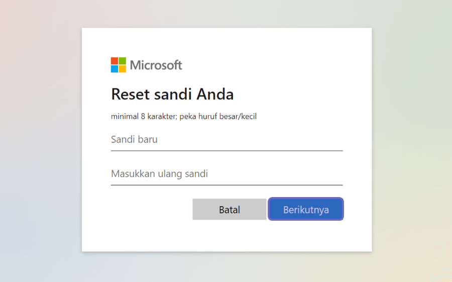 Masukkan Password Outlook Baru