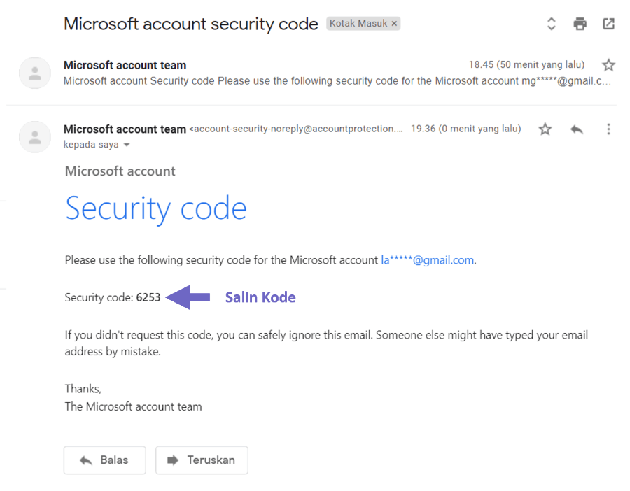 Cek Kode di Email Baru