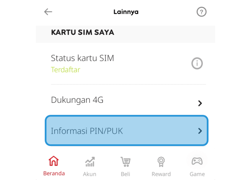 Menu Informasi PIN dan PUK