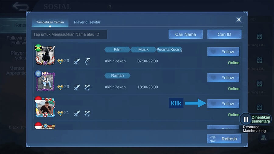 Lanjut Follow Teman Mobile Legends