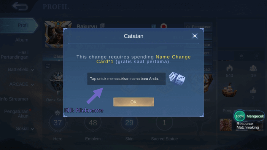 Buka Kolom Nama di Mobile Legends