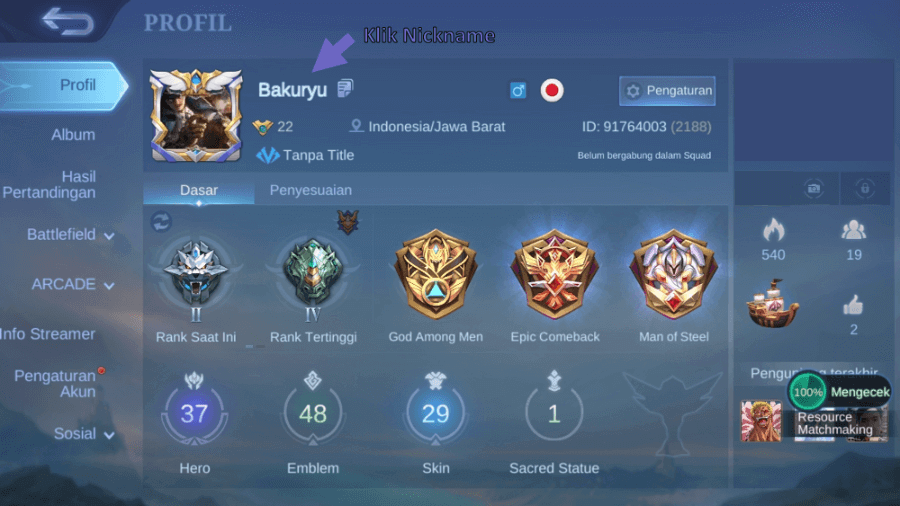 Buka Nickname Mobile Legends
