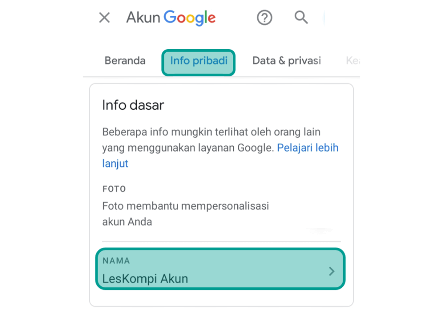 Kolom Nama di Google Meet HP