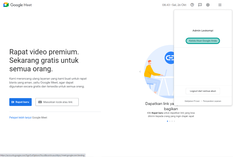 Masuk ke Pengaturan Google Meet