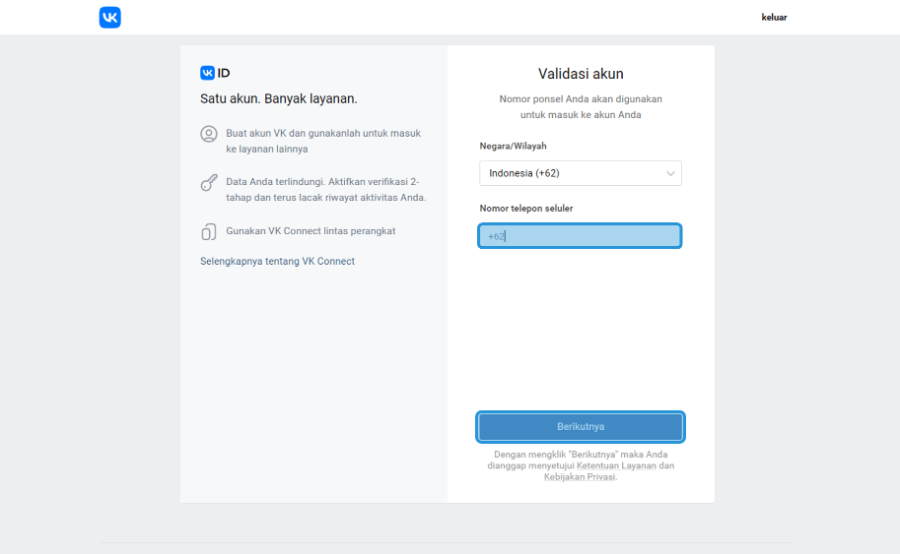 Masukkan Nomor Telepon VK