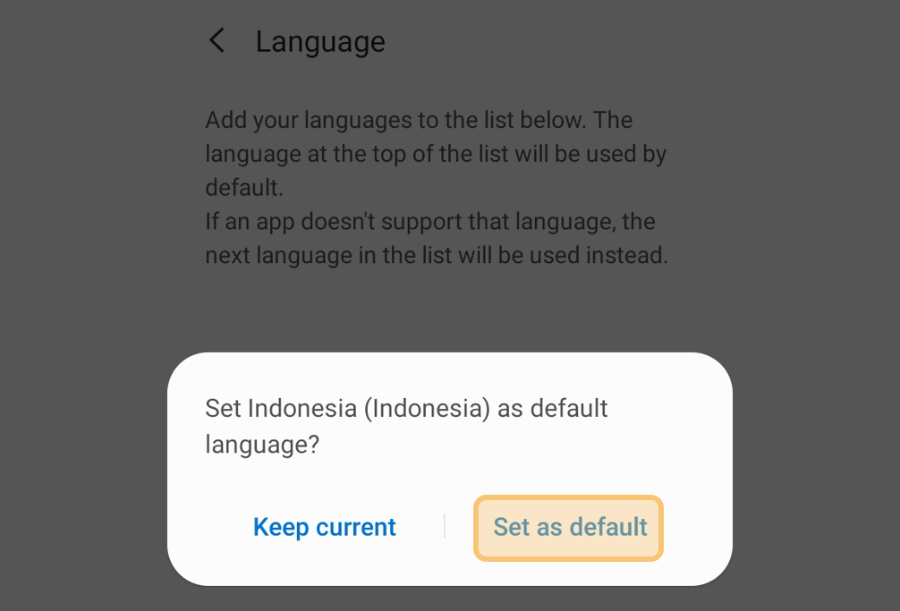 Menu Set as Default Bahasa HP