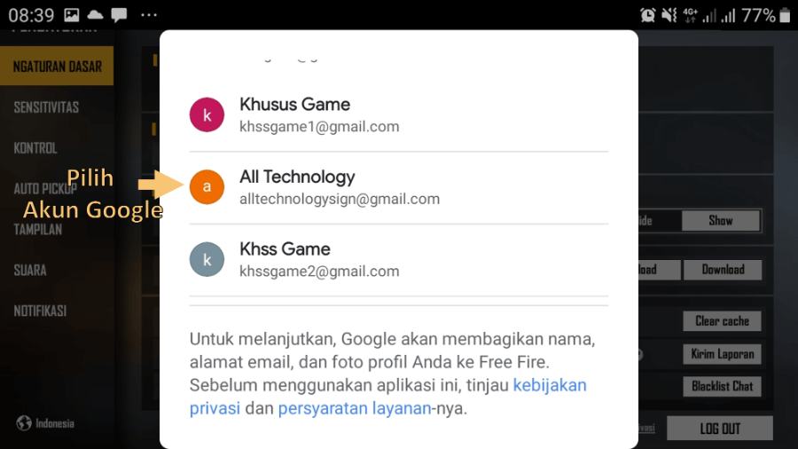 Tautkan Akun FF di Google