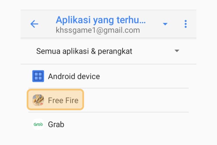 Opsi Akun Free Fire di Google