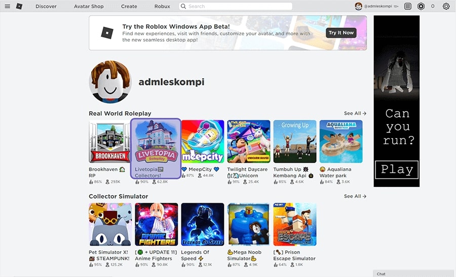 Memilih Game Roblox