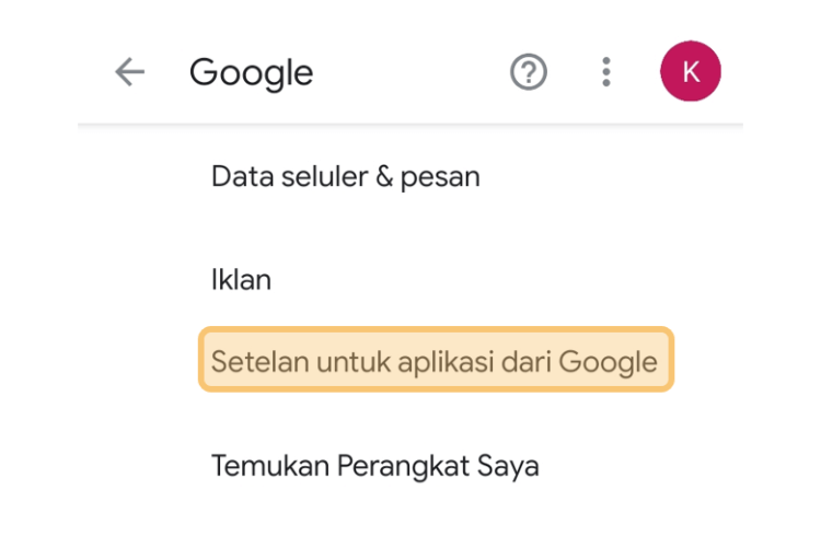 Opsi Setelan Aplikasi Terpasang