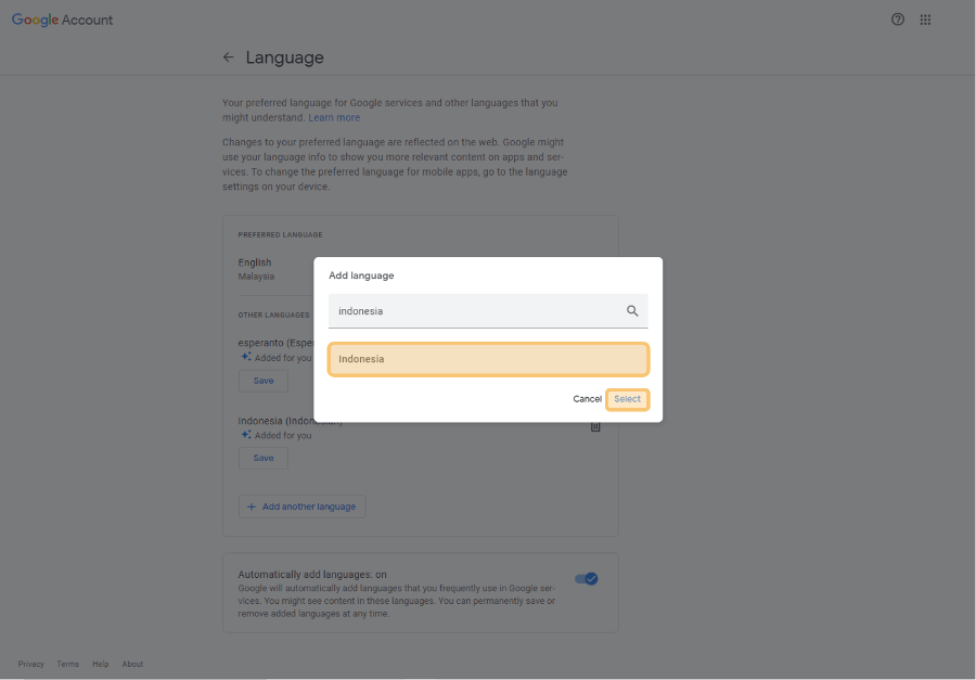 Opsi Bahasa Indonesia di Google Meet