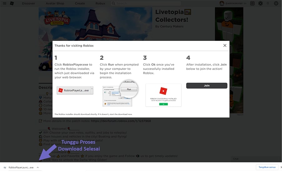 Contoh Selesai Download Game Roblox
