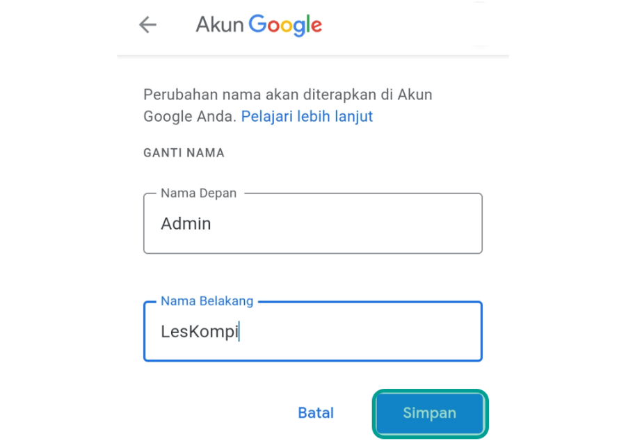 Opsi Terapkan Nama Baru di Google Meet