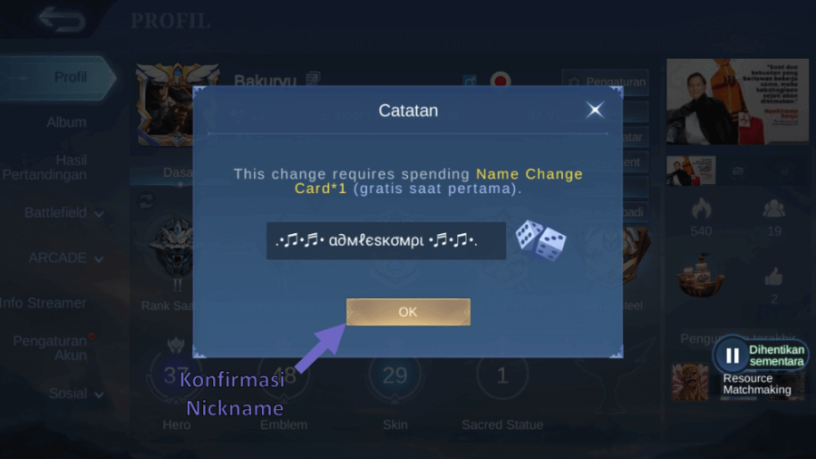 Konfirmasi Nickname Baru