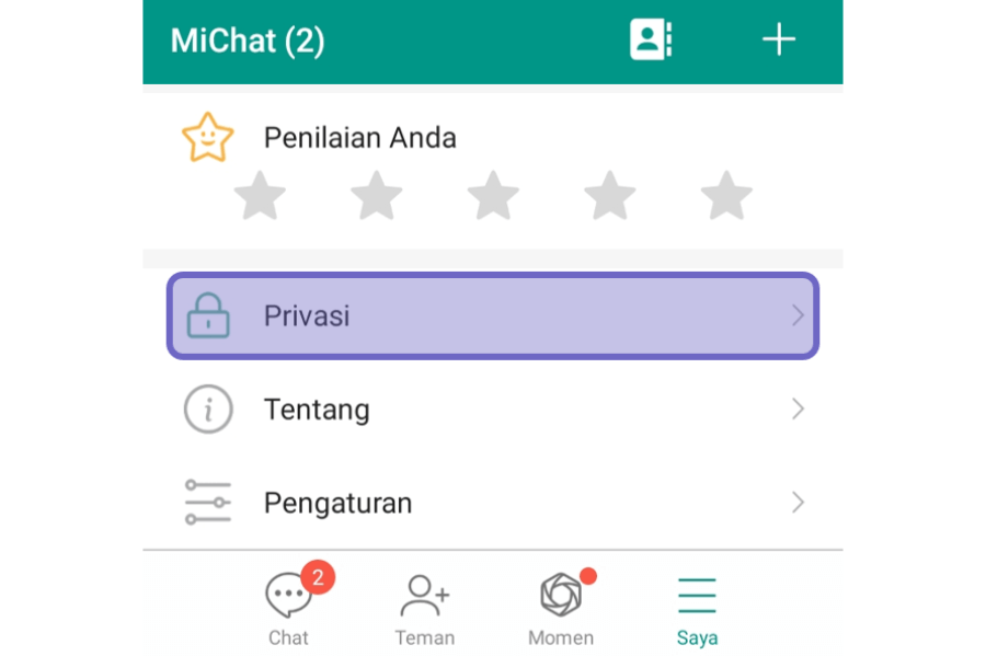 Buka Menu Privasi MiChat