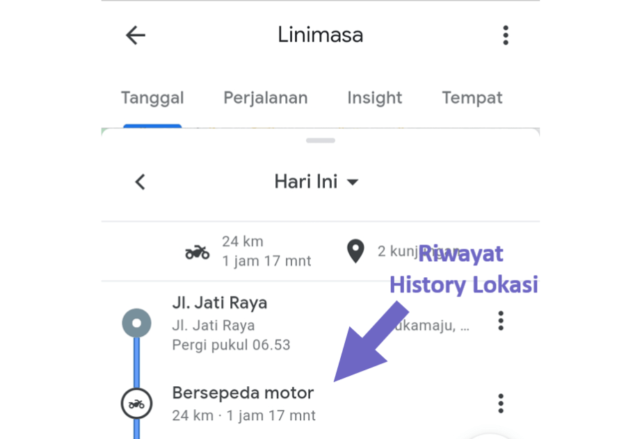 Contoh Riwayat Perjalanan Maps