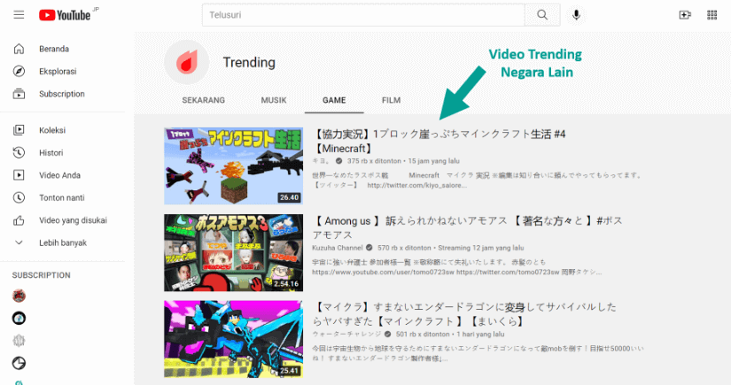 Contoh Video YT Trending di Negara Lain