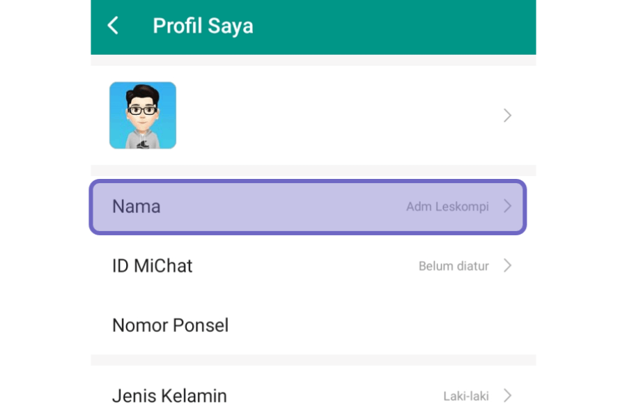 Buka Kolom Nama MiChat