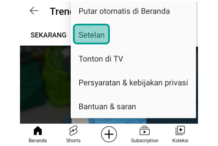 Ketuk Menu Setelan Youtube