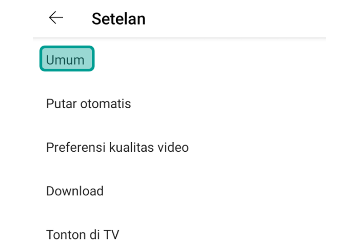 Ketuk Setelan Umum Youtube