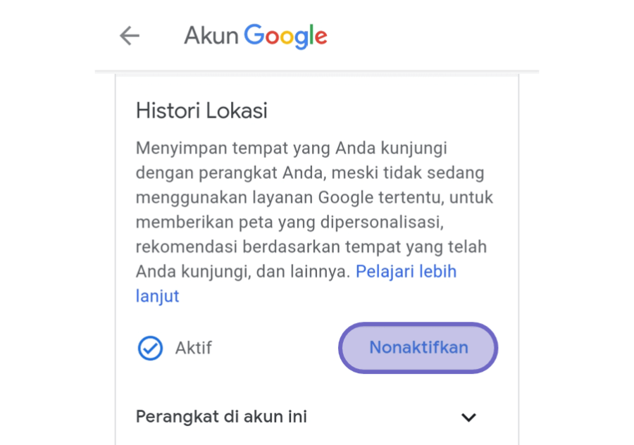 Ketuk Tombol Nonaktifkan di Setelan Maps