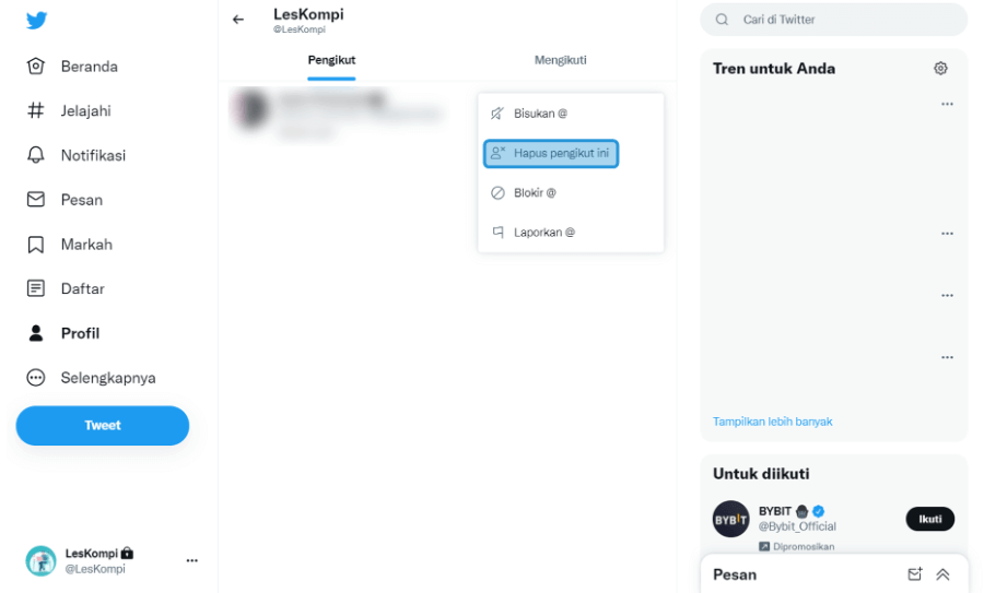 Menu Hapus Pengikut Ini di Twitter