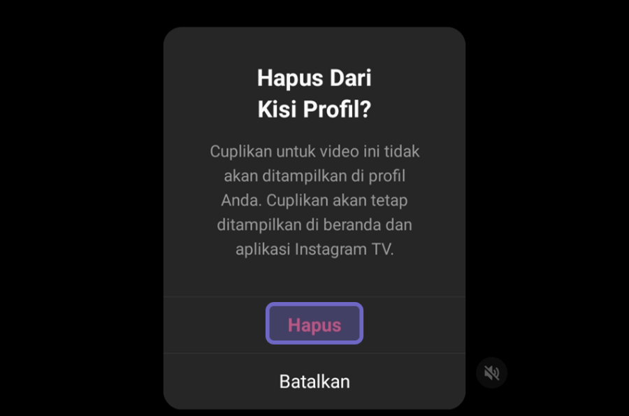 Menu Konfirmasi Hapus Dari Kisi Profil