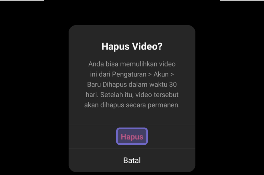 Lakukan Konfirmasi Hapus IGTV